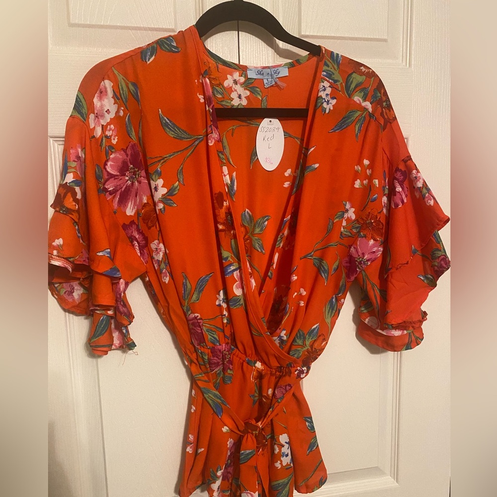 Red floral top